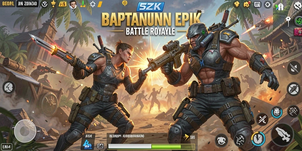 Tangkapan layar utama gameplay 5ZK Battle Royale yang intens.