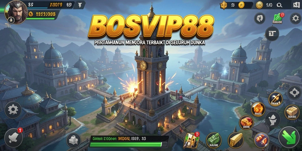 Screenshot gameplay Tower Defense menunjukkan menara dan musuh yang menegangkan.