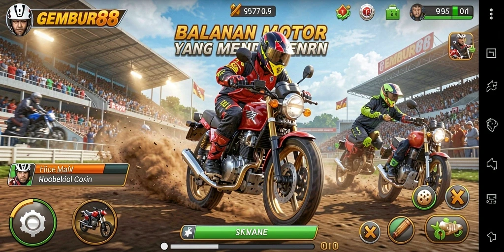 Tampilan gameplay seru balapan motor di GEMBUR88.