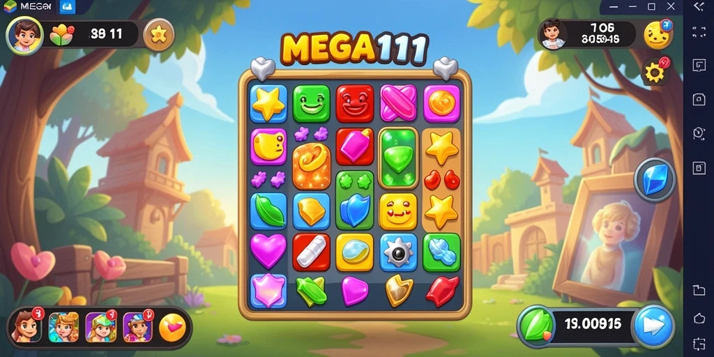 Gambaran gameplay MEGA111 dengan aksi mencocokkan item.