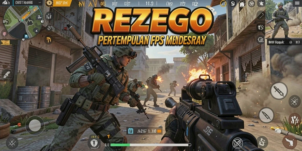 Tangkapan layar gameplay seru dalam REZEGO dengan aksi tembak-menembak.