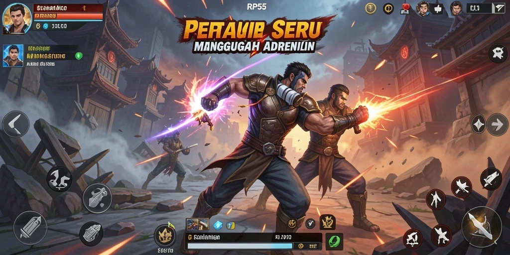 Tampilan gameplay RP55 yang mendebarkan di arena pertarungan.