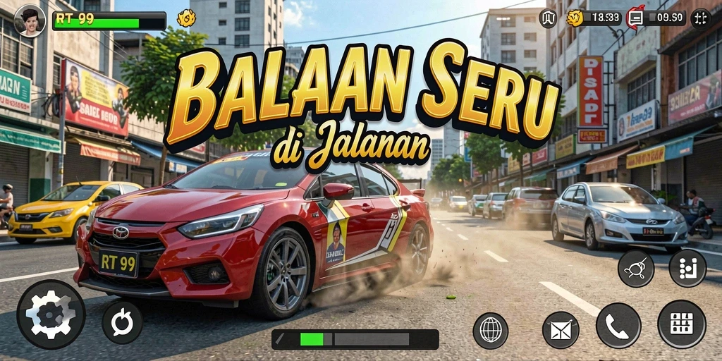 Gameplay mendebarkan dengan mobil balap cepat dan trek menantang.