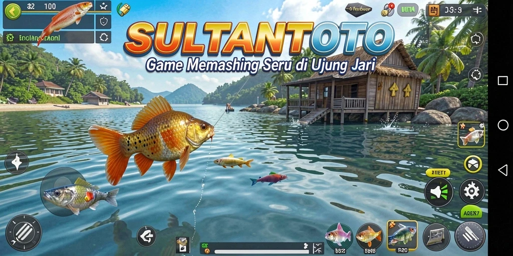 Gameplay SULTANTOTO yang menampilkan aksi memancing penuh warna.