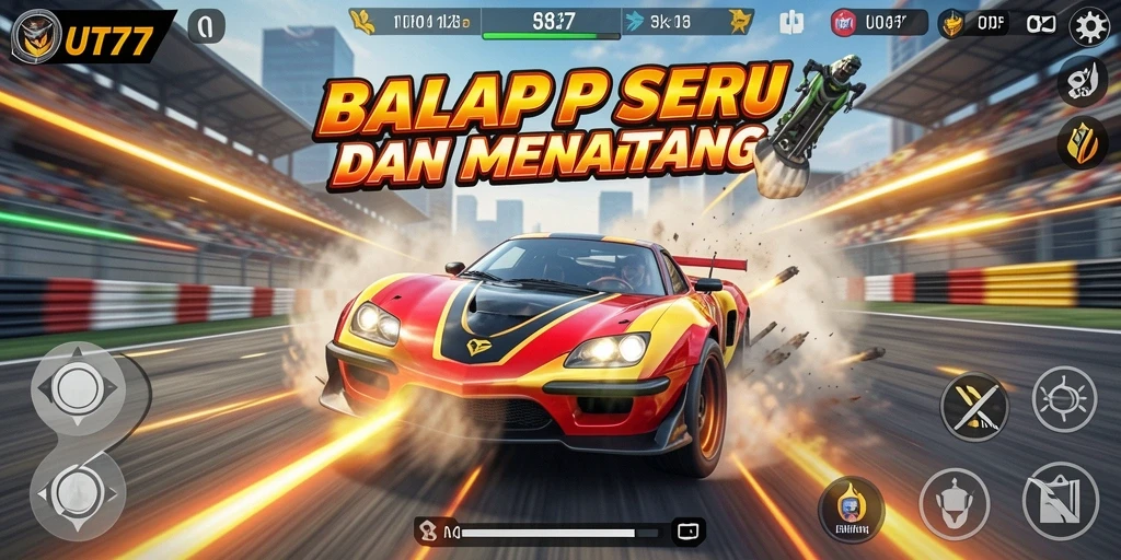 Tampilan gameplay UT77 yang mendebarkan dengan aksi balapan seru.